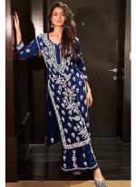 Rayon Blue Festival Wear Embroidery Work Readymade Kurti With Plazzo